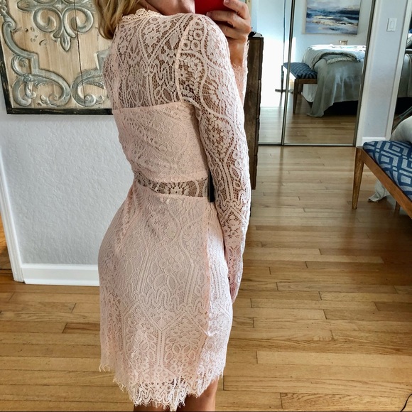 NWT Lulu’s Light Pink Semi Sheer Lace Dress - Picture 3 of 4